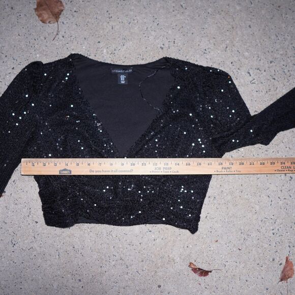 Sincerely Jules Bandier Sequin Top Black Deep V Long Sleeve Sz XL Party - Picture 13 of 13